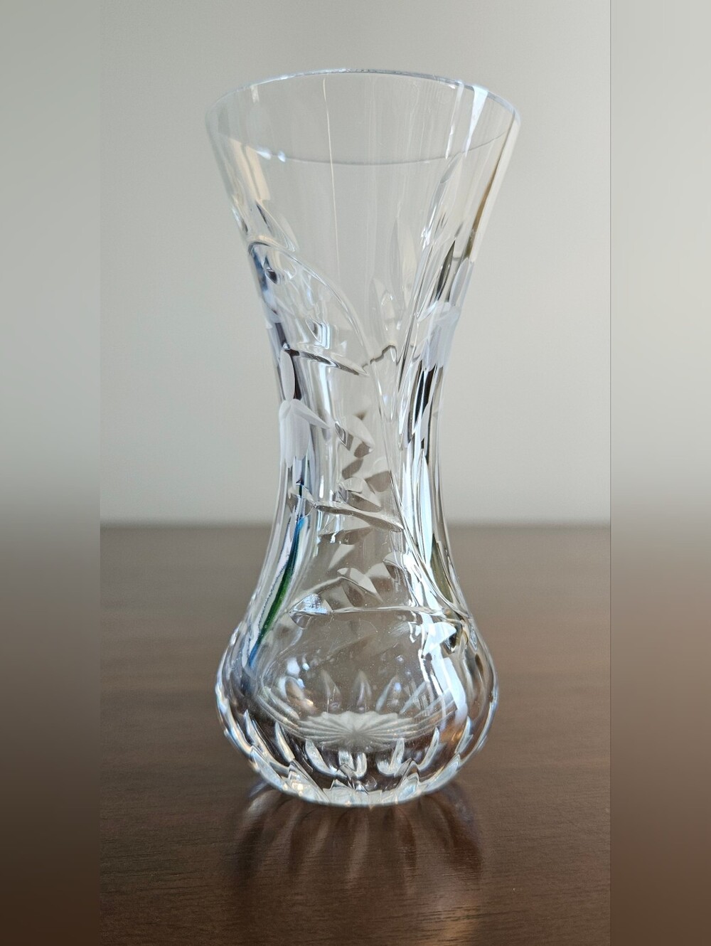 Vintage Crystal Bud Vase Cut & Etched Floral 4.5" Heavy Crystal